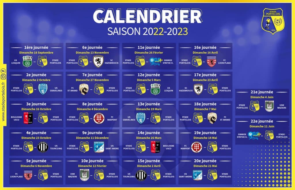 Calendrier saison 2022-2023 R1